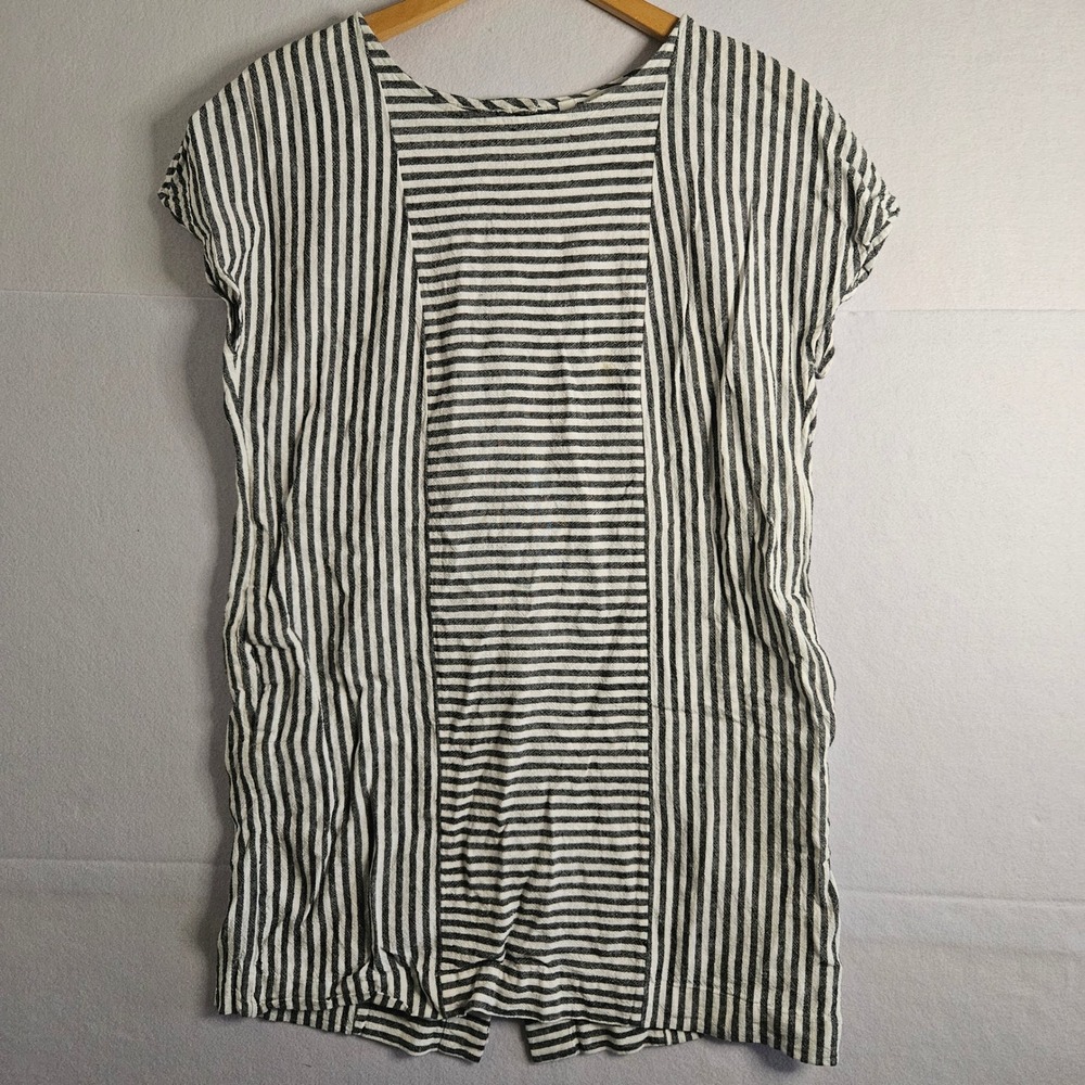 Madewell Button-Back Stripe Shift Dress Linen Blend L Pockets Coastal Vacation
